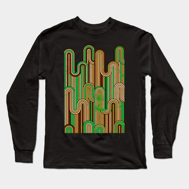 Retro Wavy Stripes - Green & Brown T-Shirts and Clothing Long Sleeve T-Shirt by SilverPegasus